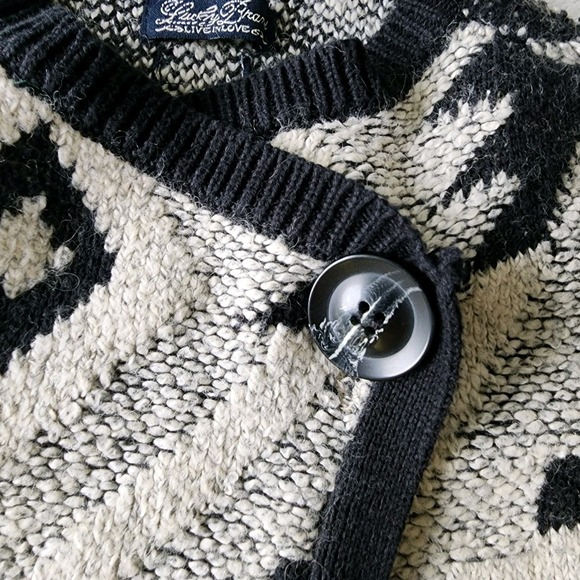 Lucky Brand Cardigan Womens XS Knit Sweater Waterfall Wrap Long Pockets Aztec - Picture 10 of 16
